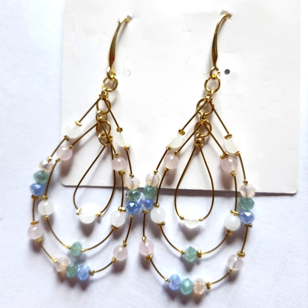 Elegant Gold and Multicolor Beaded Earrings Bohemian